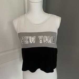 cropped grey black and white top from pink with New York in glitter size small